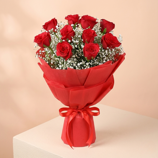 Timeless Love Red Roses Bouquet & Chocolate Cake