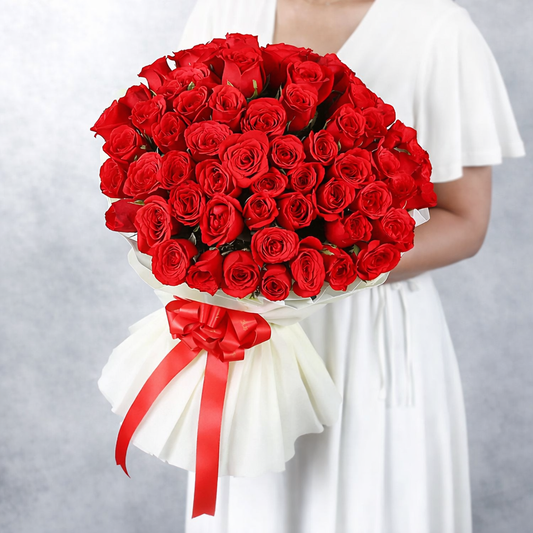 Majestic 50 Red Roses Bouquet
