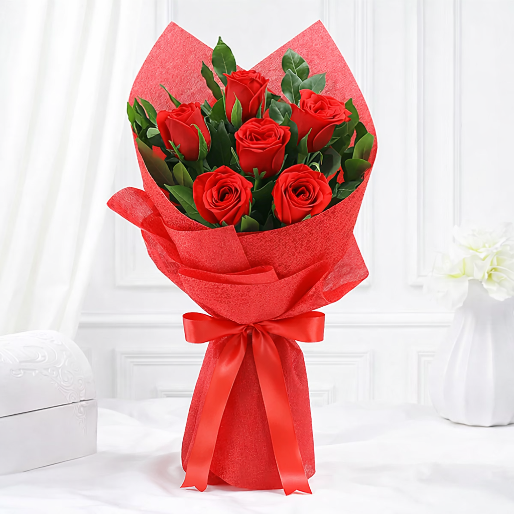 Vivid Love 6 Red Roses Bouquet