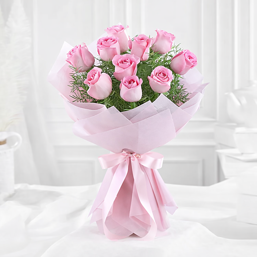 Impressive 10 Pink Roses Bouquet