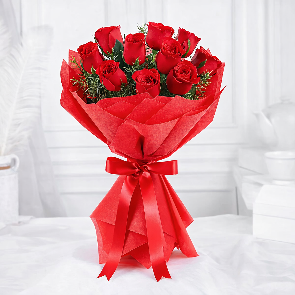 Vivid 10 Red Roses Bouquet