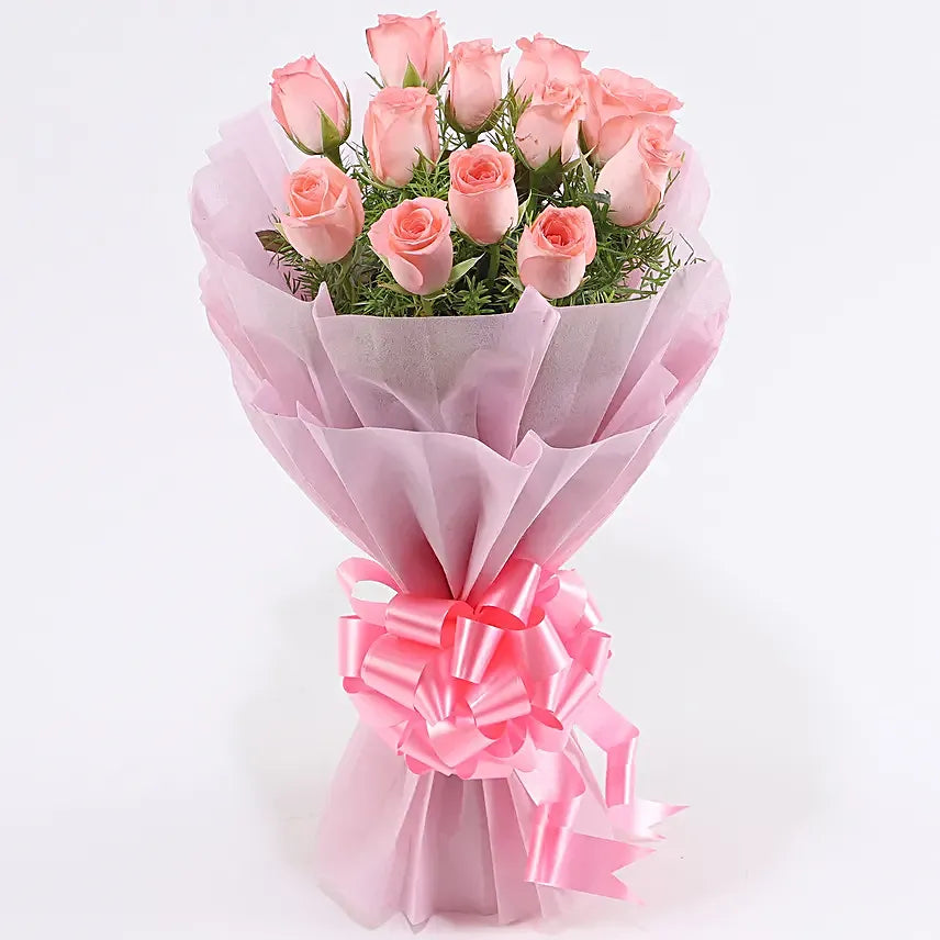 Elegance 12 Pink Roses Bouquet