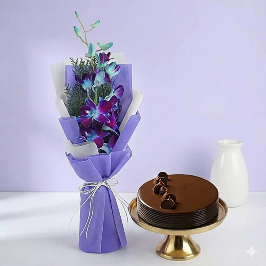 Enchanting Orchid Bouquet & Truffle Cake