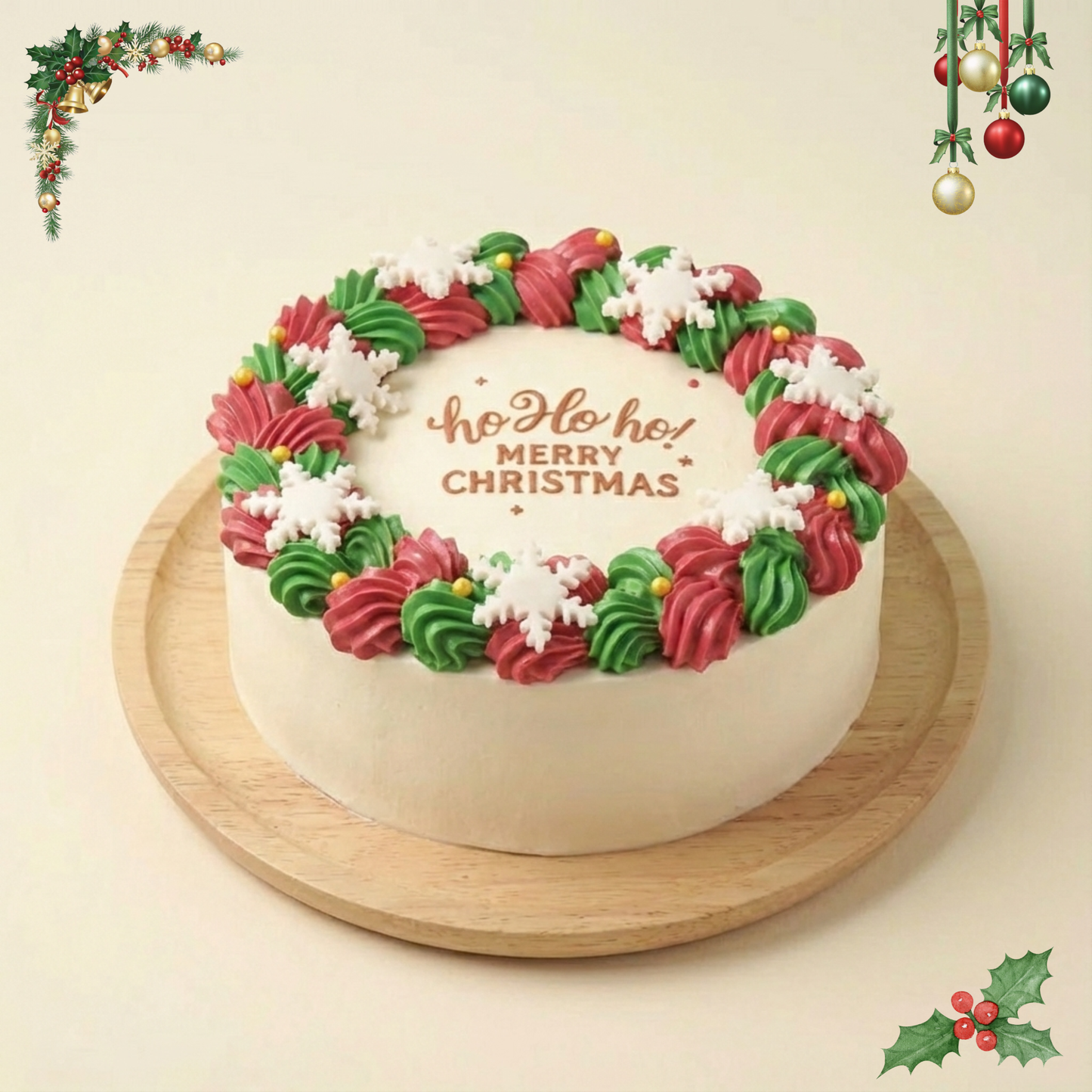 Red Velvet Xmas Wreath Bento Photo Cake