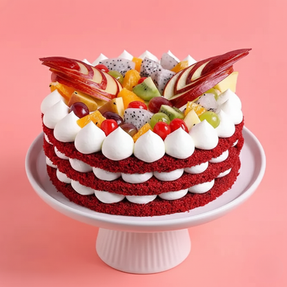 Fresh Fruits Topped Red Velvet Cake
