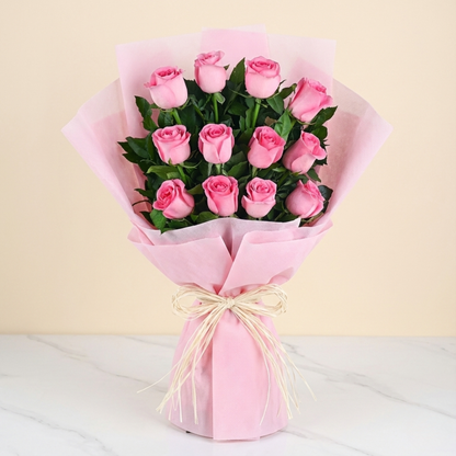 Sweet Memories Pink Roses Bouquet & Chocolate Cake