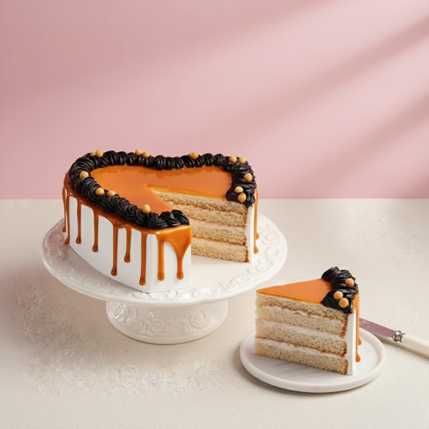 Heart Shaped Butterscotch Cherry Topped Cake