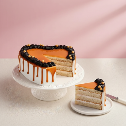 Heart Shaped Butterscotch Cherry Topped Cake