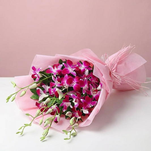 Dreamy Violet Whispers Orchids Bouquet & Black Forest Combo