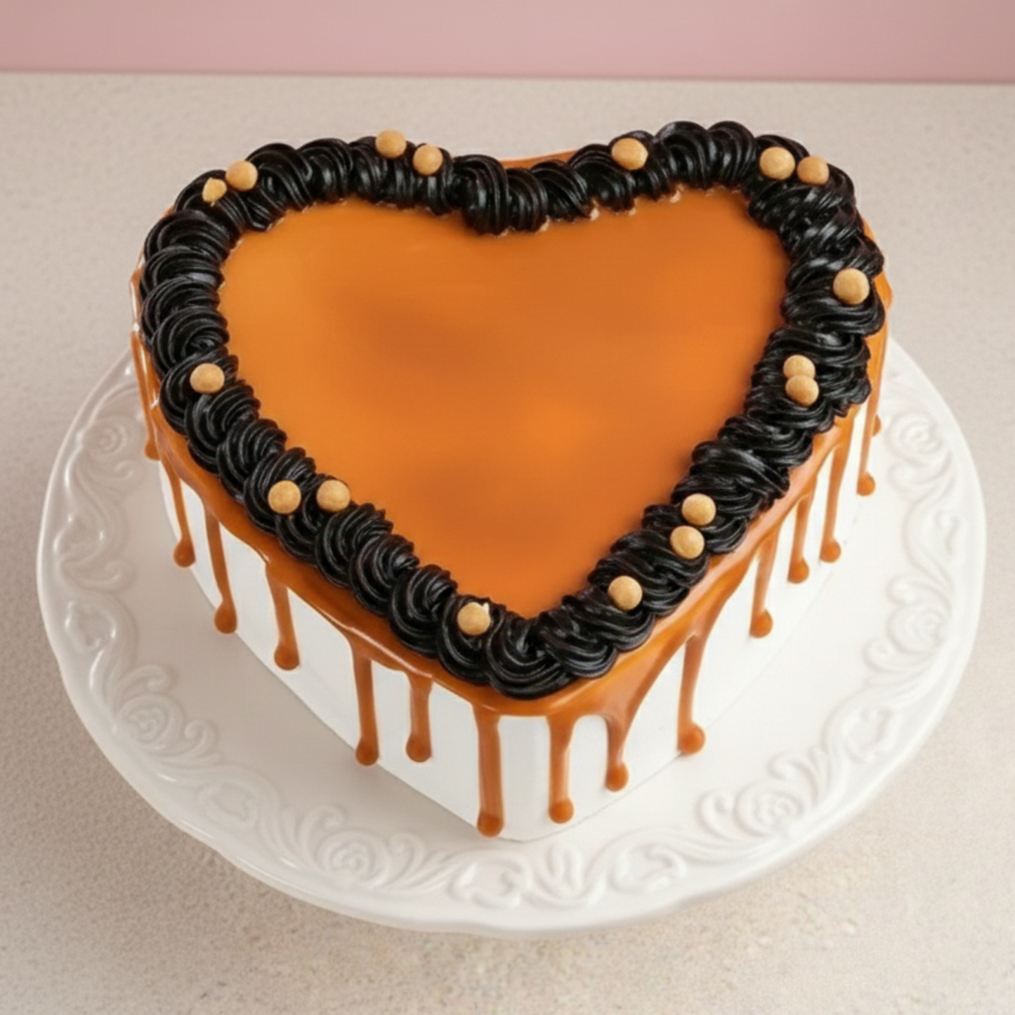 Heart Shaped Butterscotch Cherry Topped Cake