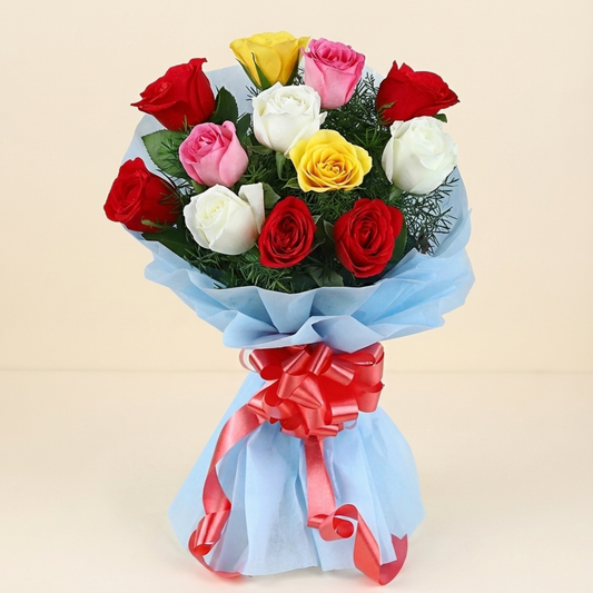 Colourful 12 Mixed Roses Bouquet