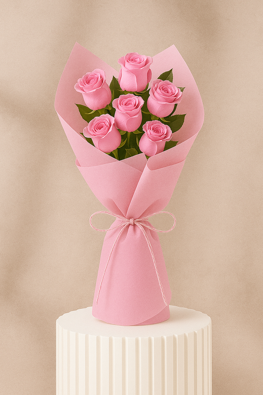 Delicate Love 6 Pink Roses Bunch