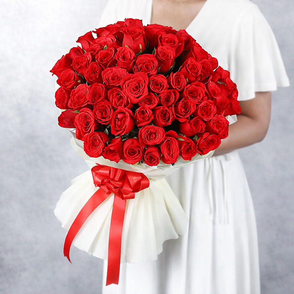 Majestic 50 Red Roses Bouquet