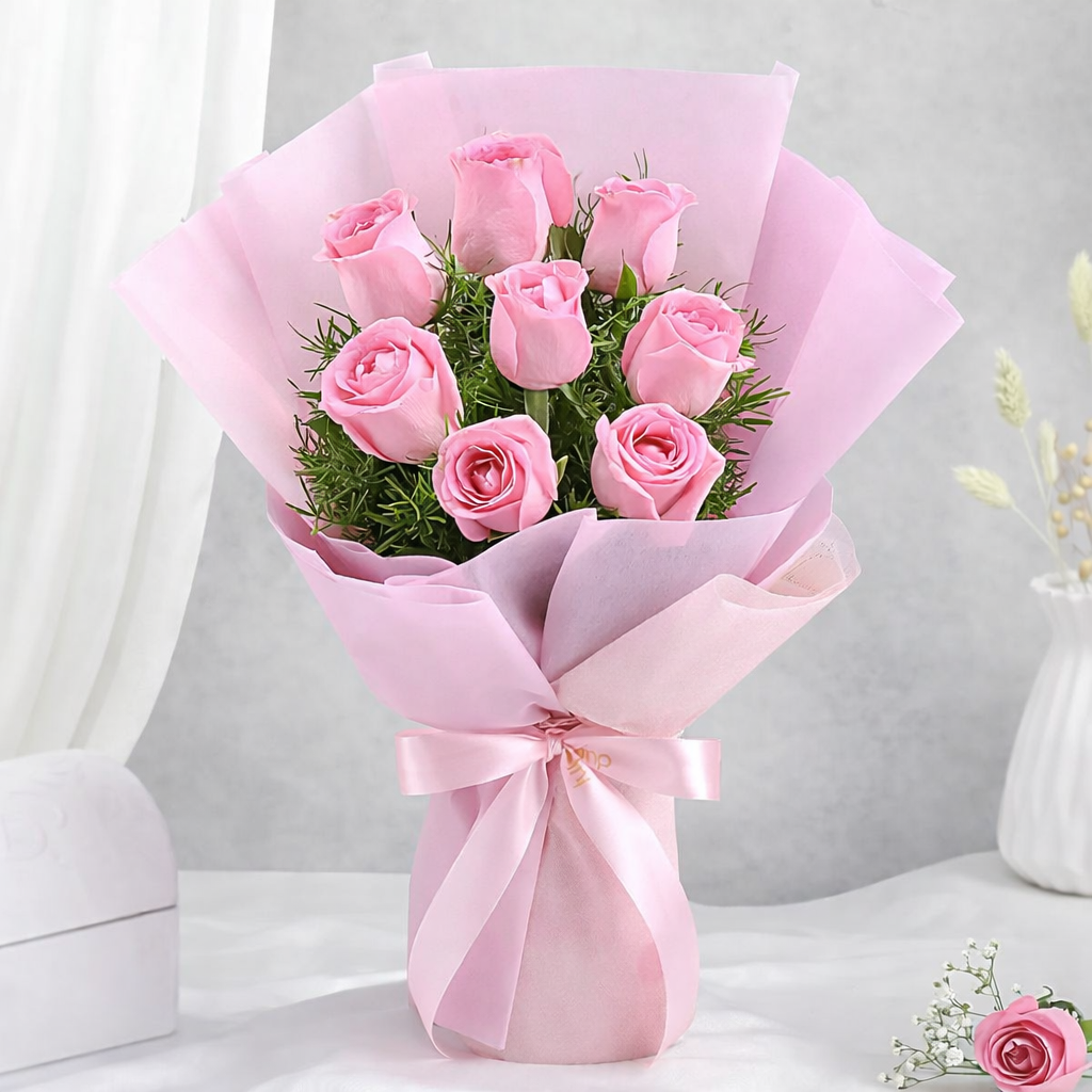 Endearing 8 Pink Roses Bouquet