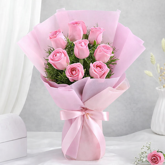 Endearing 8 Pink Roses Bouquet