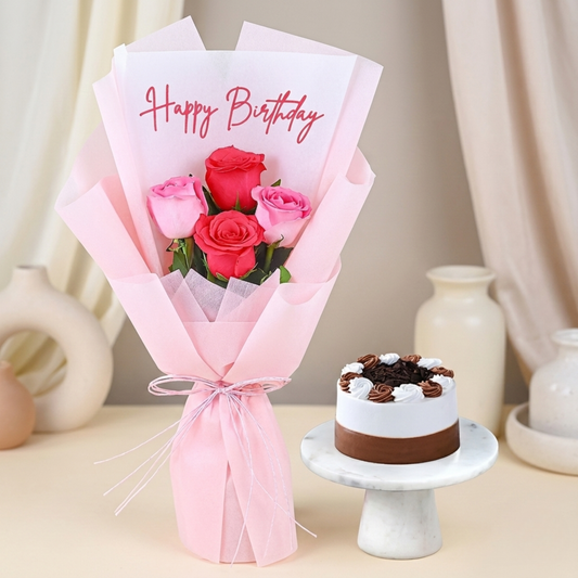 Angelic Rose Bouquet & Black Forest Birthday Bliss