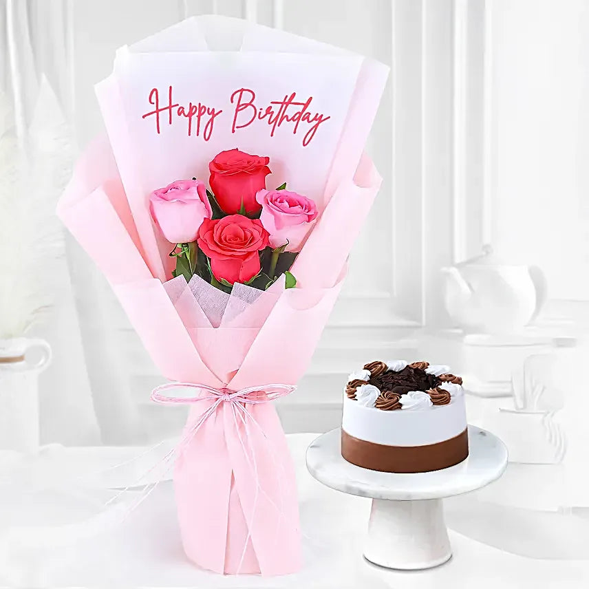 Angelic Rose Bouquet & Black Forest Birthday Bliss