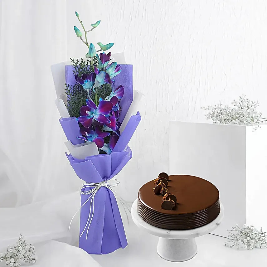 Enchanting Orchid Bouquet & Truffle Cake