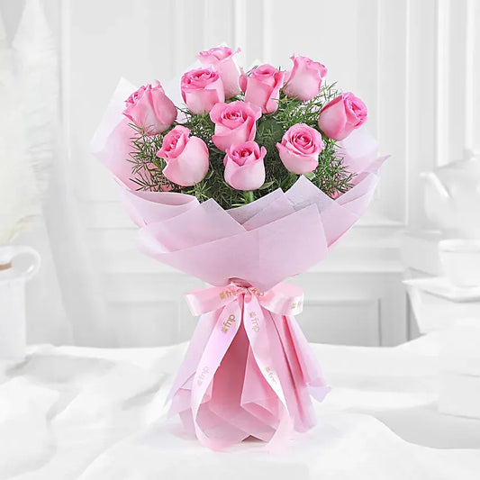Impressive 10 Pink Roses Bouquet