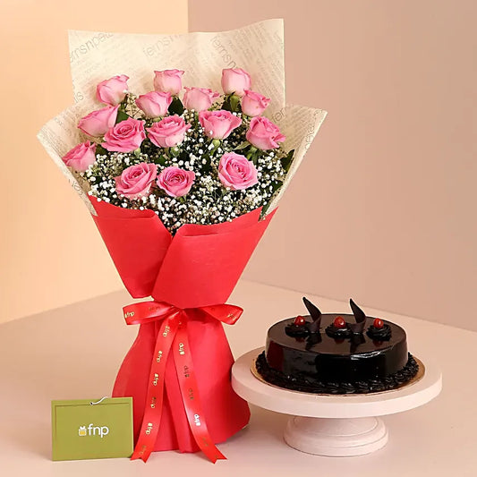 Love Roses Bouquet N Truffle Cake