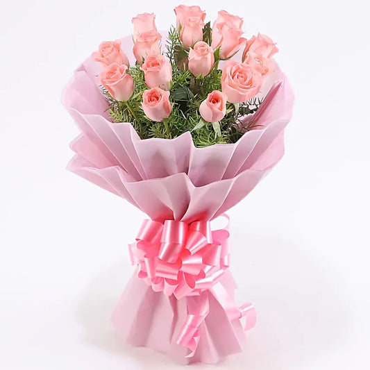 Splendid 15 Pink Roses Bouquet
