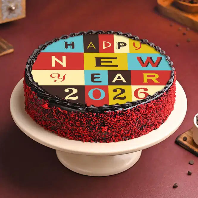 Vibrant N Lip Smacking New Year Photo Cake