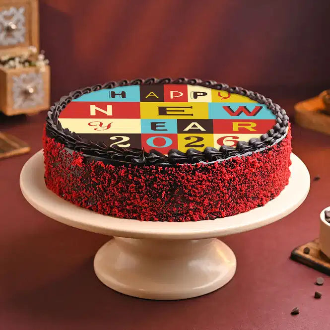 Vibrant N Lip Smacking New Year Photo Cake