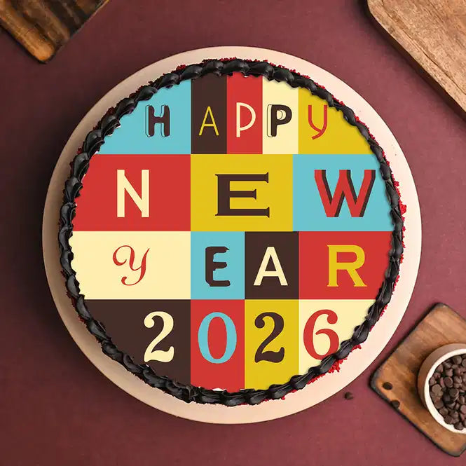 Vibrant N Lip Smacking New Year Photo Cake