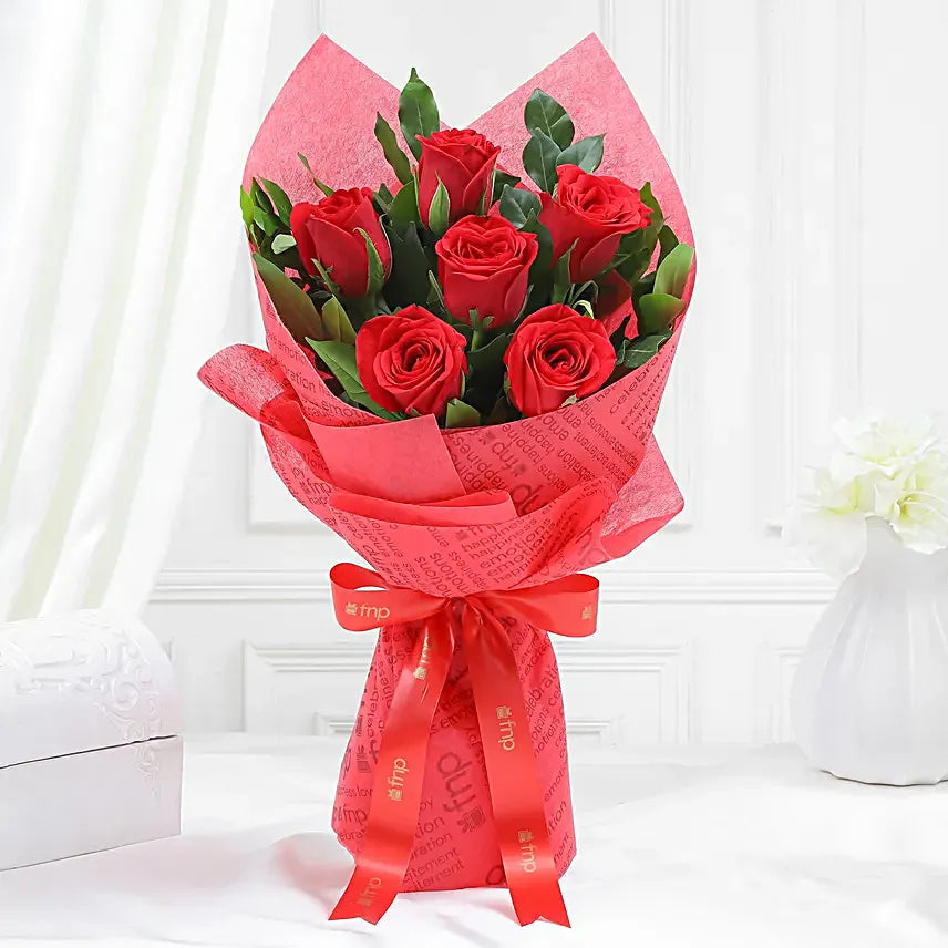 Vivid Love 6 Red Roses Bouquet